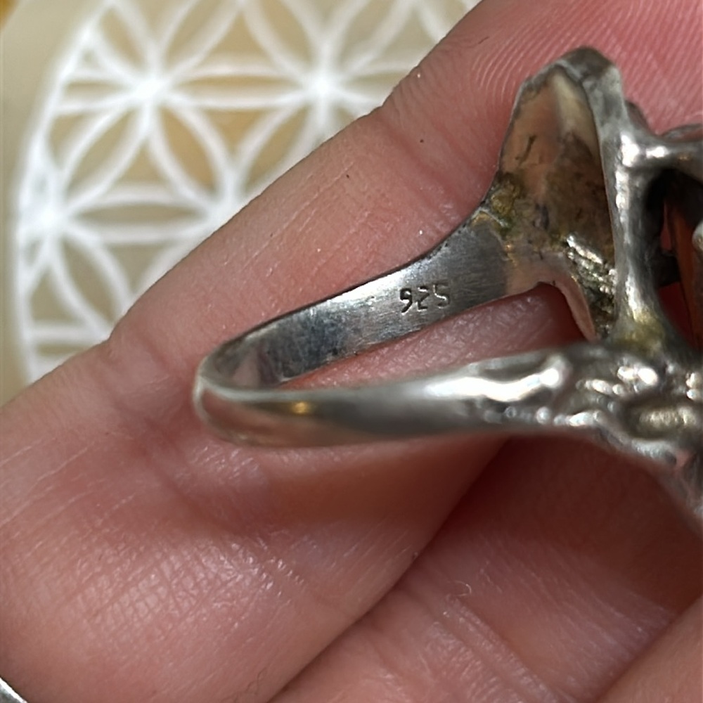 Artisan Brutalist Fire Agate Ring - image 4